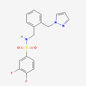 molecular formula C17H15F2N3O2S B7680567 3,4-difluoro-N-[[2-(pyrazol-1-ylmethyl)phenyl]methyl]benzenesulfonamide 