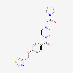 molecular formula C21H26N4O3S B7680684 1-Pyrrolidin-1-yl-2-[4-[4-(1,3-thiazol-4-ylmethoxy)benzoyl]piperazin-1-yl]ethanone 