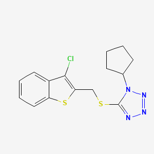 molecular formula C15H15ClN4S2 B7680699 5-[(3-Chloro-1-benzothiophen-2-yl)methylsulfanyl]-1-cyclopentyltetrazole 