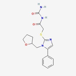 N-carbamoyl-2-[1-(oxolan-2-ylmethyl)-5-phenylimidazol-2-yl]sulfanylacetamide