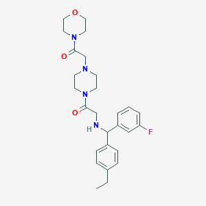 molecular formula C27H35FN4O3 B7680742 2-[[(4-Ethylphenyl)-(3-fluorophenyl)methyl]amino]-1-[4-(2-morpholin-4-yl-2-oxoethyl)piperazin-1-yl]ethanone 