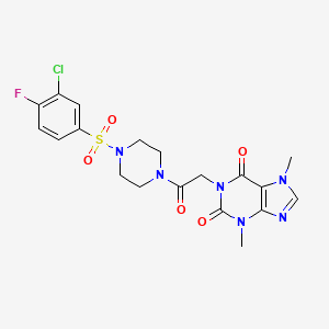 molecular formula C19H20ClFN6O5S B7680745 1-[2-[4-(3-Chloro-4-fluorophenyl)sulfonylpiperazin-1-yl]-2-oxoethyl]-3,7-dimethylpurine-2,6-dione 