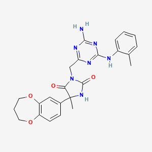 molecular formula C24H25N7O4 B7680763 3-[[4-amino-6-(2-methylanilino)-1,3,5-triazin-2-yl]methyl]-5-(3,4-dihydro-2H-1,5-benzodioxepin-7-yl)-5-methylimidazolidine-2,4-dione 