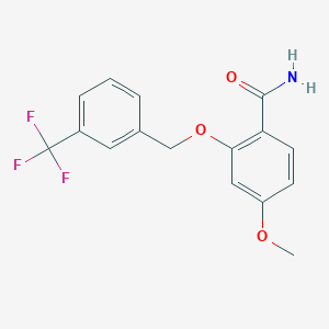 molecular formula C16H14F3NO3 B7680786 4-Methoxy-2-[[3-(trifluoromethyl)phenyl]methoxy]benzamide 