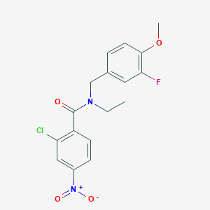 molecular formula C17H16ClFN2O4 B7680814 2-chloro-N-ethyl-N-[(3-fluoro-4-methoxyphenyl)methyl]-4-nitrobenzamide 