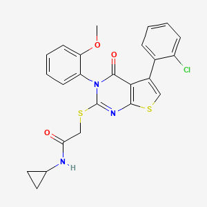 molecular formula C24H20ClN3O3S2 B7680823 2-[5-(2-chlorophenyl)-3-(2-methoxyphenyl)-4-oxothieno[2,3-d]pyrimidin-2-yl]sulfanyl-N-cyclopropylacetamide 
