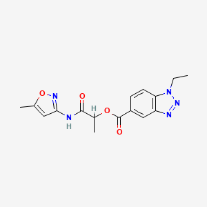 molecular formula C16H17N5O4 B7680873 [1-[(5-Methyl-1,2-oxazol-3-yl)amino]-1-oxopropan-2-yl] 1-ethylbenzotriazole-5-carboxylate 