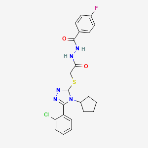 molecular formula C22H21ClFN5O2S B7680895 N'-[2-[[5-(2-chlorophenyl)-4-cyclopentyl-1,2,4-triazol-3-yl]sulfanyl]acetyl]-4-fluorobenzohydrazide 
