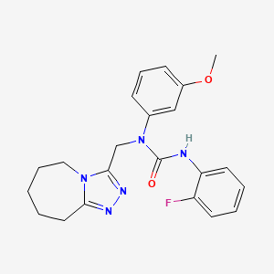 molecular formula C22H24FN5O2 B7680939 3-(2-fluorophenyl)-1-(3-methoxyphenyl)-1-(6,7,8,9-tetrahydro-5H-[1,2,4]triazolo[4,3-a]azepin-3-ylmethyl)urea 