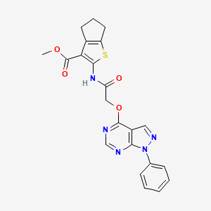 molecular formula C22H19N5O4S B7680949 methyl 2-[[2-(1-phenylpyrazolo[3,4-d]pyrimidin-4-yl)oxyacetyl]amino]-5,6-dihydro-4H-cyclopenta[b]thiophene-3-carboxylate 