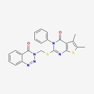 molecular formula C22H17N5O2S2 B7680976 5,6-Dimethyl-2-[(4-oxo-1,2,3-benzotriazin-3-yl)methylsulfanyl]-3-phenylthieno[2,3-d]pyrimidin-4-one 