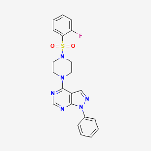 molecular formula C21H19FN6O2S B7681012 4-[4-(2-Fluorophenyl)sulfonylpiperazin-1-yl]-1-phenylpyrazolo[3,4-d]pyrimidine 