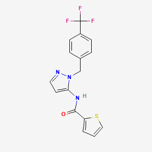 molecular formula C16H12F3N3OS B7681022 N-[2-[[4-(trifluoromethyl)phenyl]methyl]pyrazol-3-yl]thiophene-2-carboxamide 