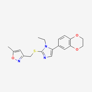 molecular formula C18H19N3O3S B7681043 3-[[5-(2,3-Dihydro-1,4-benzodioxin-6-yl)-1-ethylimidazol-2-yl]sulfanylmethyl]-5-methyl-1,2-oxazole 