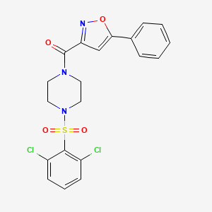 molecular formula C20H17Cl2N3O4S B7681064 [4-(2,6-Dichlorophenyl)sulfonylpiperazin-1-yl]-(5-phenyl-1,2-oxazol-3-yl)methanone 