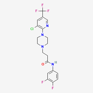 molecular formula C19H18ClF5N4O B7681123 3-[4-[3-chloro-5-(trifluoromethyl)pyridin-2-yl]piperazin-1-yl]-N-(3,4-difluorophenyl)propanamide 