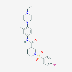 molecular formula C25H33FN4O3S B7681125 N-[4-(4-ethylpiperazin-1-yl)-3-methylphenyl]-1-(4-fluorophenyl)sulfonylpiperidine-3-carboxamide 