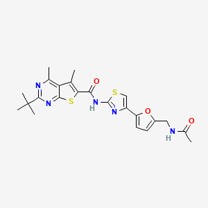molecular formula C23H25N5O3S2 B7681132 N-[4-[5-(acetamidomethyl)furan-2-yl]-1,3-thiazol-2-yl]-2-tert-butyl-4,5-dimethylthieno[2,3-d]pyrimidine-6-carboxamide 