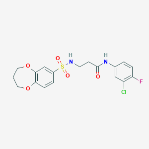 molecular formula C18H18ClFN2O5S B7681151 N-(3-chloro-4-fluorophenyl)-3-(3,4-dihydro-2H-1,5-benzodioxepin-7-ylsulfonylamino)propanamide 