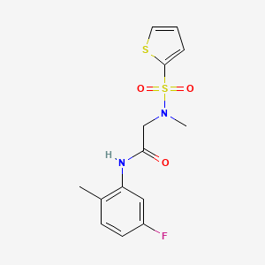 molecular formula C14H15FN2O3S2 B7681224 N-(5-fluoro-2-methylphenyl)-2-[methyl(thiophen-2-ylsulfonyl)amino]acetamide 