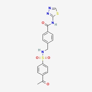 molecular formula C18H16N4O4S2 B7681252 4-[[(4-acetylphenyl)sulfonylamino]methyl]-N-(1,3,4-thiadiazol-2-yl)benzamide 