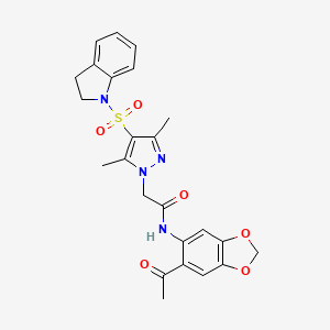 molecular formula C24H24N4O6S B7681270 N-(6-acetyl-1,3-benzodioxol-5-yl)-2-[4-(2,3-dihydroindol-1-ylsulfonyl)-3,5-dimethylpyrazol-1-yl]acetamide 