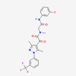 molecular formula C23H20F4N4O3 B7681280 2-[3,5-dimethyl-1-[3-(trifluoromethyl)phenyl]pyrazol-4-yl]-N-[2-(3-fluoroanilino)-2-oxo-ethyl]-N-methyl-2-oxo-acetamide 