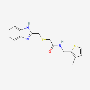 molecular formula C16H17N3OS2 B7681385 2-(1H-benzimidazol-2-ylmethylsulfanyl)-N-[(3-methylthiophen-2-yl)methyl]acetamide 