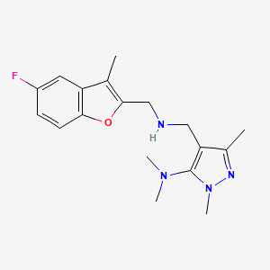 molecular formula C18H23FN4O B7681451 4-[[(5-fluoro-3-methyl-1-benzofuran-2-yl)methylamino]methyl]-N,N,2,5-tetramethylpyrazol-3-amine 