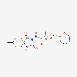 molecular formula C18H29N3O5 B7681474 N-(8-methyl-2,4-dioxo-1,3-diazaspiro[4.5]decan-3-yl)-2-(oxan-2-ylmethoxy)propanamide 