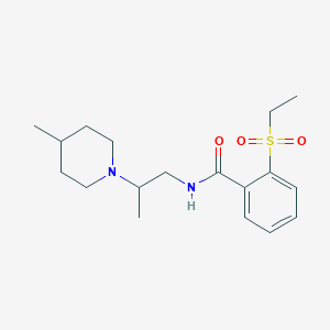 molecular formula C18H28N2O3S B7681506 2-ethylsulfonyl-N-[2-(4-methylpiperidin-1-yl)propyl]benzamide 