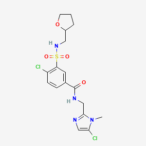 molecular formula C17H20Cl2N4O4S B7681540 4-chloro-N-[(5-chloro-1-methylimidazol-2-yl)methyl]-3-(oxolan-2-ylmethylsulfamoyl)benzamide 