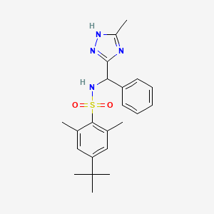 molecular formula C22H28N4O2S B7681556 4-tert-butyl-2,6-dimethyl-N-[(5-methyl-1H-1,2,4-triazol-3-yl)-phenylmethyl]benzenesulfonamide 
