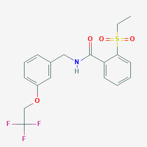 molecular formula C18H18F3NO4S B7681596 2-ethylsulfonyl-N-[[3-(2,2,2-trifluoroethoxy)phenyl]methyl]benzamide 