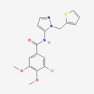 molecular formula C17H16ClN3O3S B7681603 3-chloro-4,5-dimethoxy-N-[2-(thiophen-2-ylmethyl)pyrazol-3-yl]benzamide 