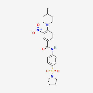 molecular formula C23H28N4O5S B7681611 4-(4-methylpiperidin-1-yl)-3-nitro-N-(4-pyrrolidin-1-ylsulfonylphenyl)benzamide 