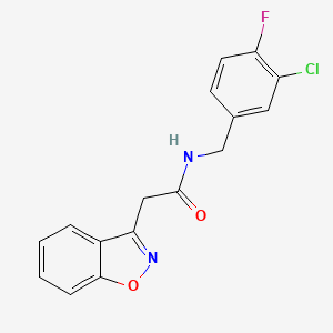 molecular formula C16H12ClFN2O2 B7681636 2-(1,2-benzoxazol-3-yl)-N-[(3-chloro-4-fluorophenyl)methyl]acetamide 