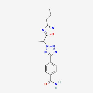 molecular formula C15H17N7O2 B7681645 4-[2-[1-(3-Propyl-1,2,4-oxadiazol-5-yl)ethyl]tetrazol-5-yl]benzamide 