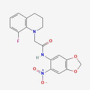 molecular formula C18H16FN3O5 B7681657 2-(8-fluoro-3,4-dihydro-2H-quinolin-1-yl)-N-(6-nitro-1,3-benzodioxol-5-yl)acetamide 
