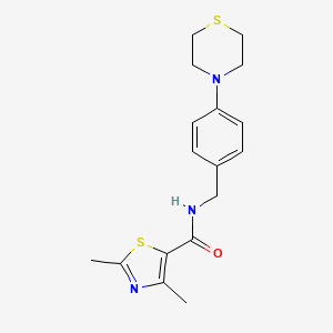 molecular formula C17H21N3OS2 B7681679 2,4-dimethyl-N-[(4-thiomorpholin-4-ylphenyl)methyl]-1,3-thiazole-5-carboxamide 
