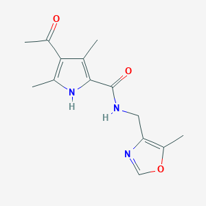 molecular formula C14H17N3O3 B7681689 4-acetyl-3,5-dimethyl-N-[(5-methyl-1,3-oxazol-4-yl)methyl]-1H-pyrrole-2-carboxamide 