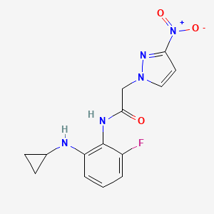 molecular formula C14H14FN5O3 B7681767 N-[2-(cyclopropylamino)-6-fluorophenyl]-2-(3-nitropyrazol-1-yl)acetamide 