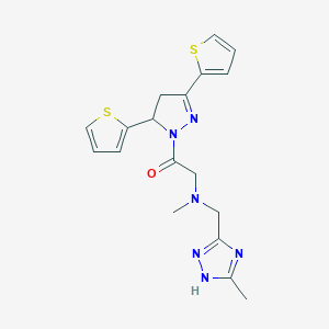 molecular formula C18H20N6OS2 B7681803 1-(3,5-dithiophen-2-yl-3,4-dihydropyrazol-2-yl)-2-[methyl-[(5-methyl-1H-1,2,4-triazol-3-yl)methyl]amino]ethanone 