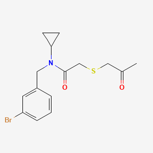 molecular formula C15H18BrNO2S B7681804 N-[(3-bromophenyl)methyl]-N-cyclopropyl-2-(2-oxopropylsulfanyl)acetamide 