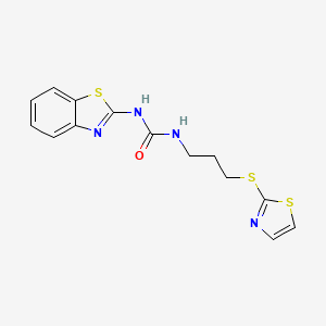 molecular formula C14H14N4OS3 B7681893 1-(1,3-Benzothiazol-2-yl)-3-[3-(1,3-thiazol-2-ylsulfanyl)propyl]urea 