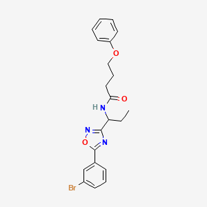 molecular formula C21H22BrN3O3 B7681926 N-[1-[5-(3-bromophenyl)-1,2,4-oxadiazol-3-yl]propyl]-4-phenoxybutanamide 