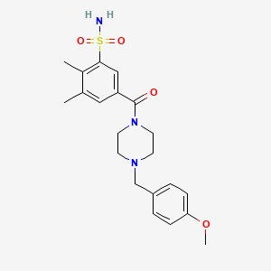 molecular formula C21H27N3O4S B7681956 5-[4-[(4-Methoxyphenyl)methyl]piperazine-1-carbonyl]-2,3-dimethylbenzenesulfonamide 