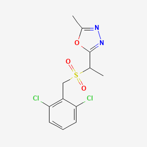 molecular formula C12H12Cl2N2O3S B7682058 2-[1-[(2,6-Dichlorophenyl)methylsulfonyl]ethyl]-5-methyl-1,3,4-oxadiazole 