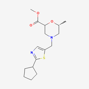 molecular formula C16H24N2O3S B7682116 methyl (6R)-4-[(2-cyclopentyl-1,3-thiazol-5-yl)methyl]-6-methylmorpholine-2-carboxylate 