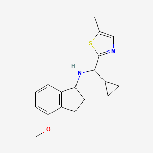 molecular formula C18H22N2OS B7682132 N-[cyclopropyl-(5-methyl-1,3-thiazol-2-yl)methyl]-4-methoxy-2,3-dihydro-1H-inden-1-amine 